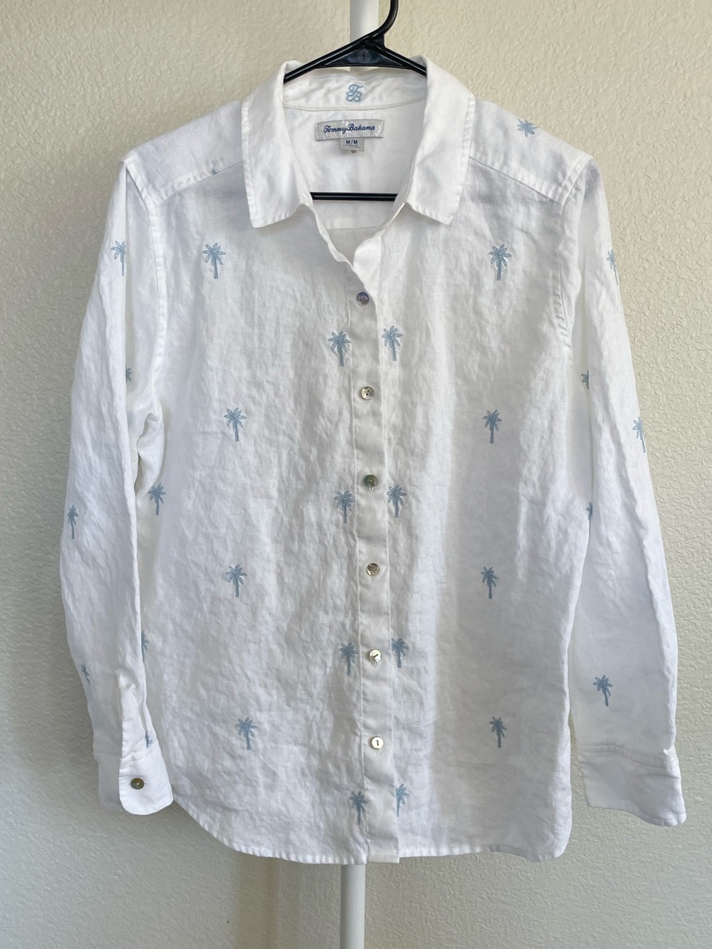 Tommy Bahama Linen Palm Embroidered Point Collar Long Sleeve Button Front Shirt - Picture 3 of 7